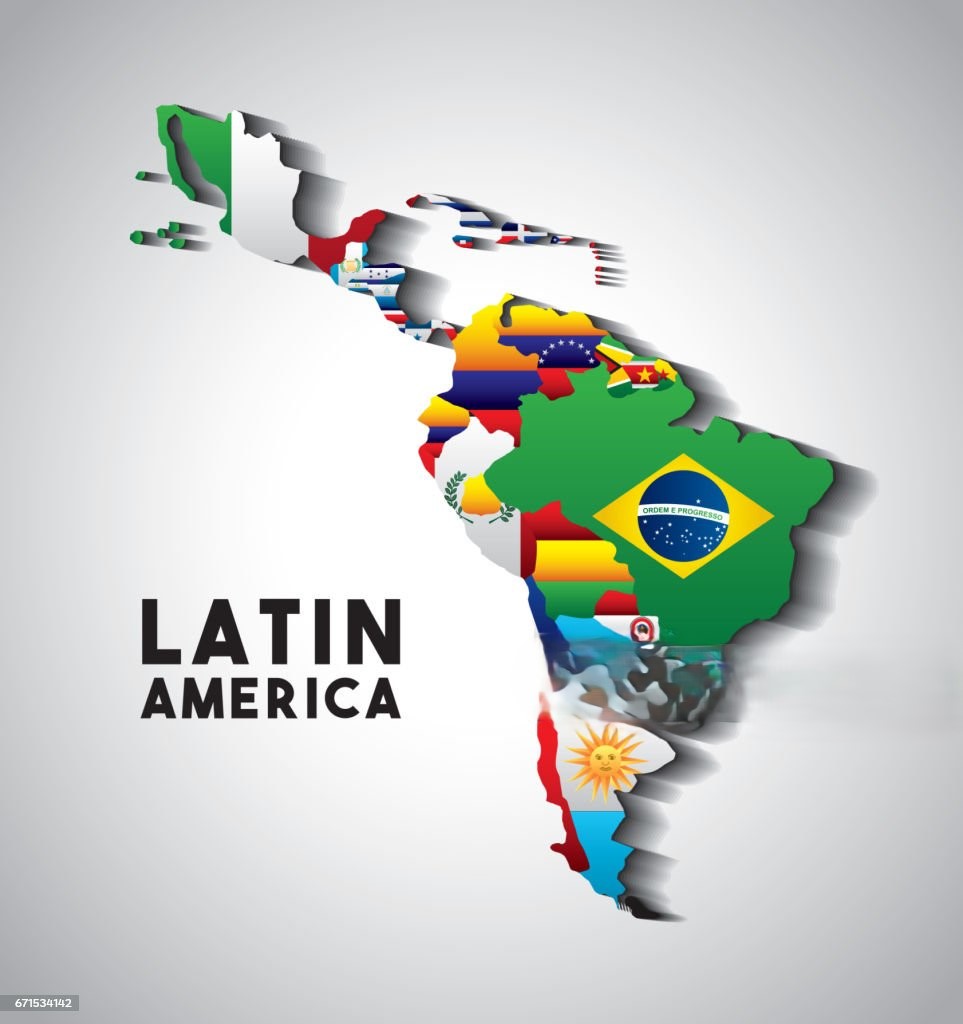 Map of Latin America with the flags of countries. colorful design. vector illustration